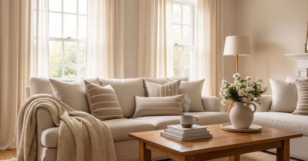 Cozy Cream Living Room with Layered Textures