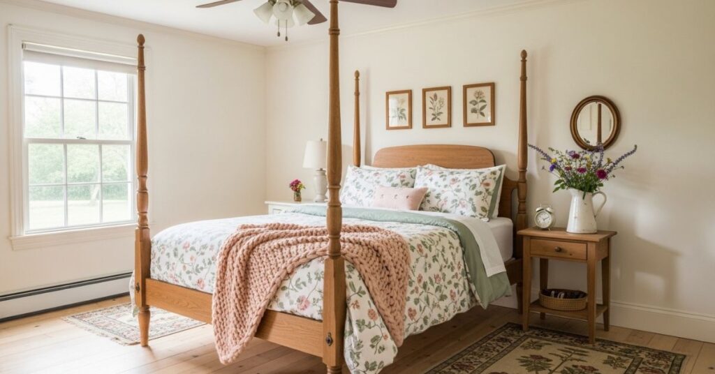 Cozy Farmhouse Bedroom Ideas Featuring Floral Patterns