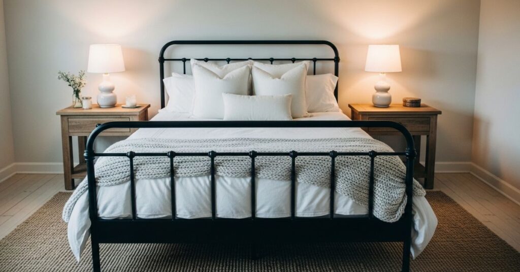 Cozy Farmhouse Bedroom Ideas Featuring Iron Bed Frames
