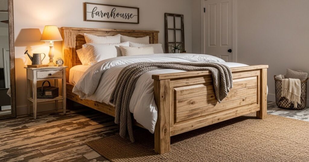 Cozy Farmhouse Bedroom Ideas Featuring Rustic Wooden Beds