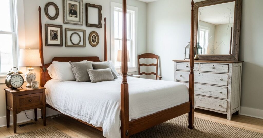Cozy Farmhouse Bedroom Ideas with Antique Decor Accents