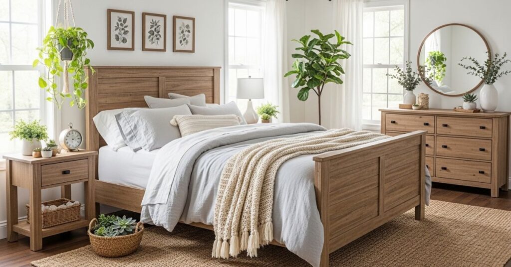 Cozy Farmhouse Bedroom Ideas with Greenery and Natural Touches
