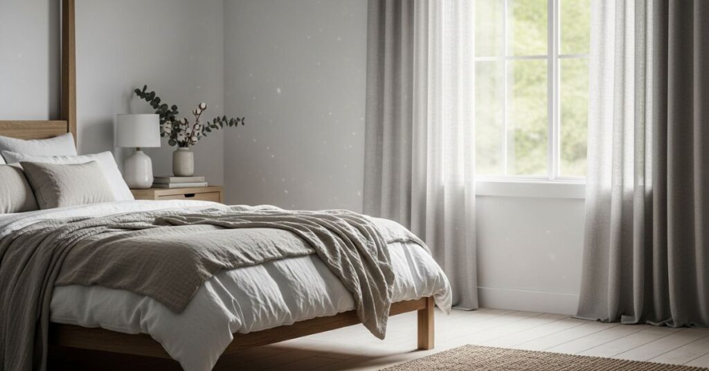 Cozy Farmhouse Bedroom Ideas with Linen Curtains for Soft Light