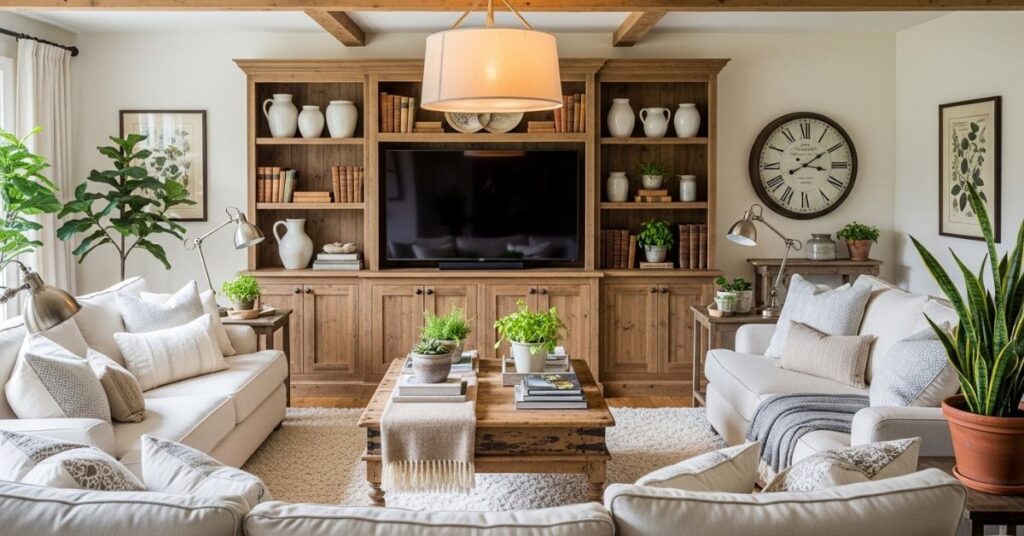 Cozy Farmhouse Style TV Wall