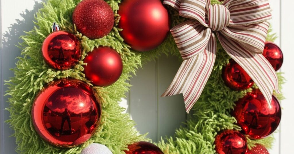 DIY Grinch Wreath with Oversized Ornaments