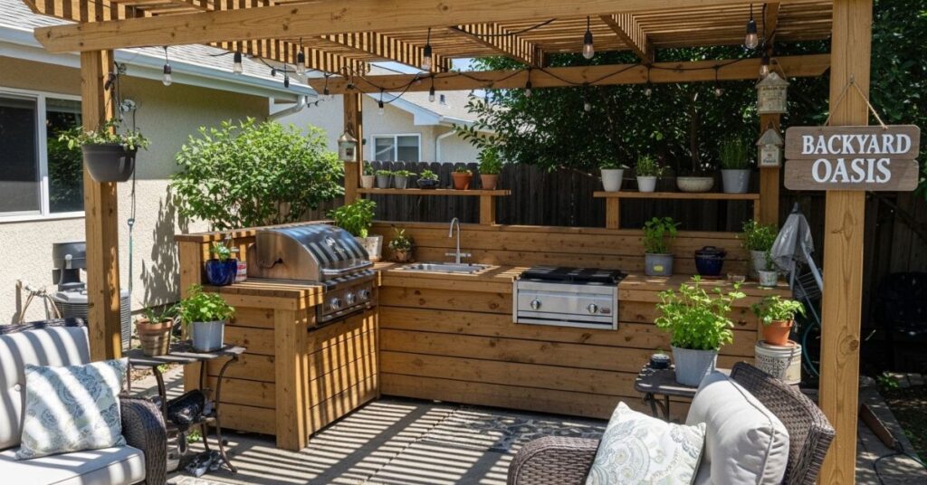 DIY Pergola Outdoor Kitchen Space