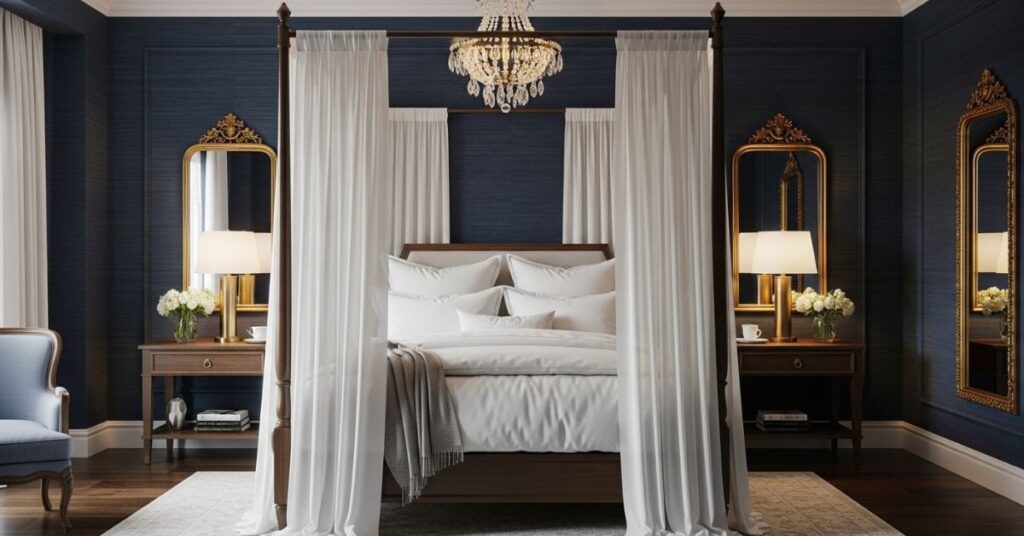 Dark Blue Bedroom with Canopy Bed