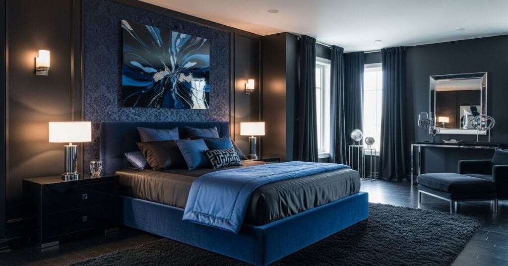 Dark Blue and Black Luxury Bedroom