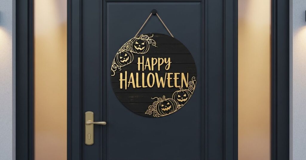 Elegant Black & Gold Halloween Door Sign