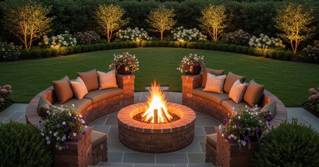 Elegant Brick Fire Pit Backyard Design