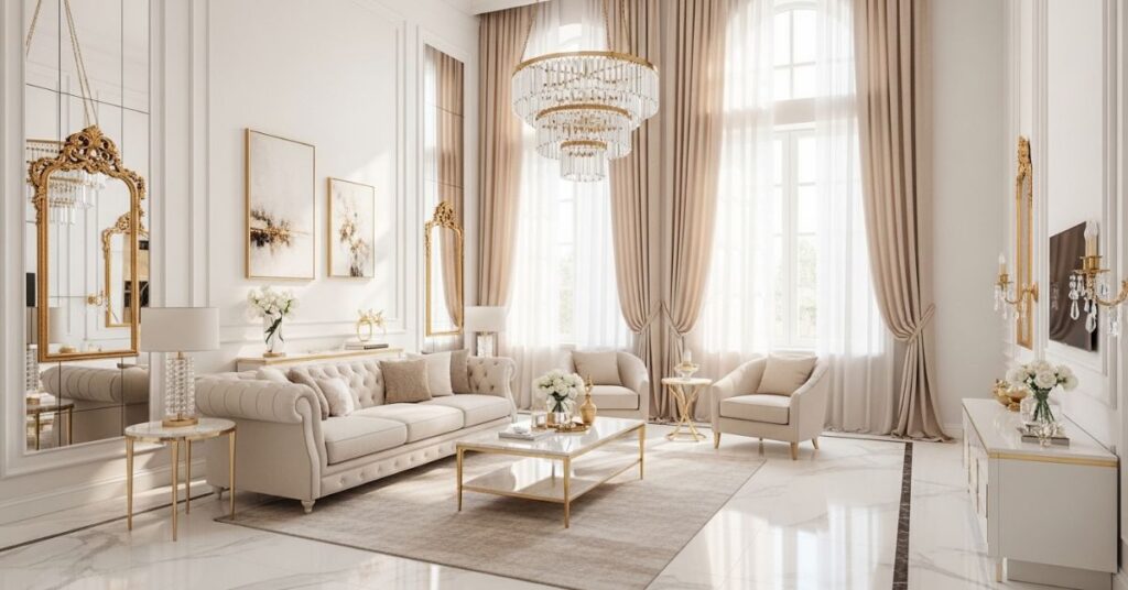 Elegant White and Beige Luxury Living Room