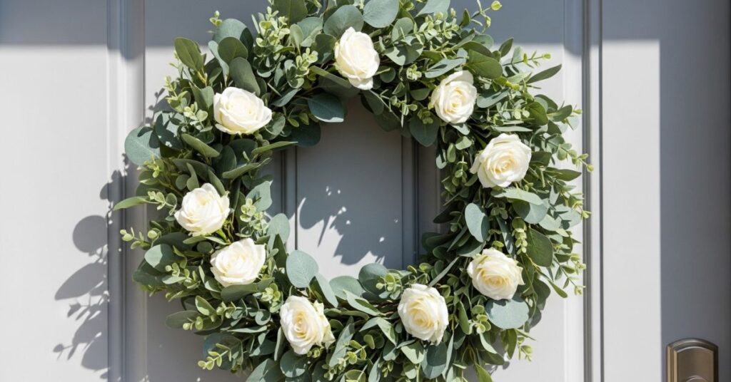 Eucalyptus and White Rose Elegant Wreath
