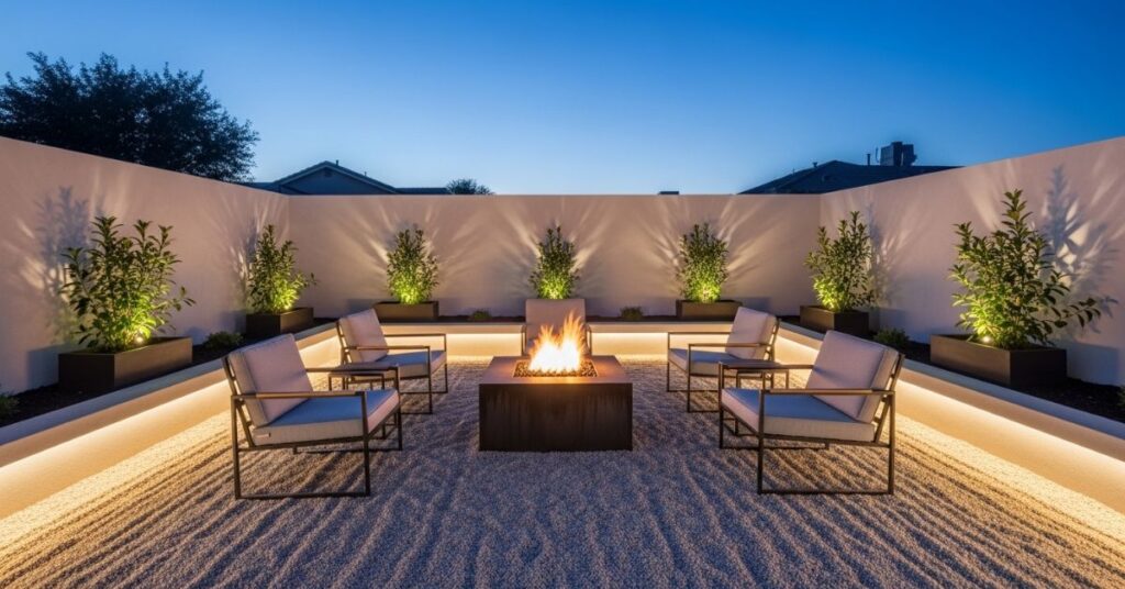 Fire Pit Lounge with Gravel Flooring Design