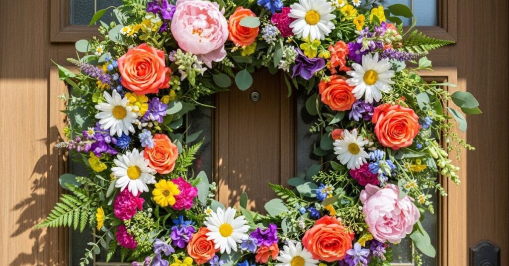 Floral Explosion Wreath with Mixed Blooms