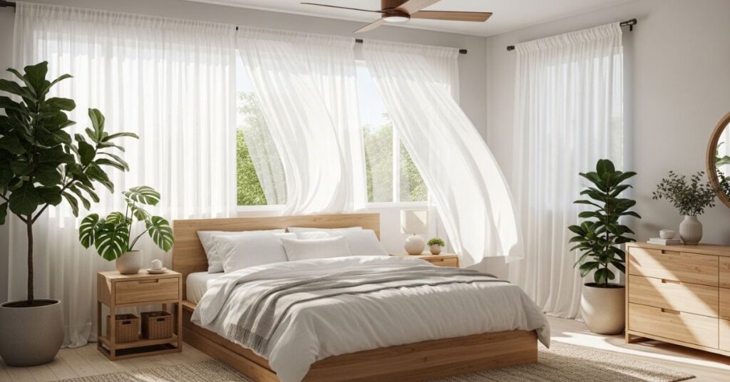Fresh Airy Tropical Bedroom Ideas with Linen Fabric