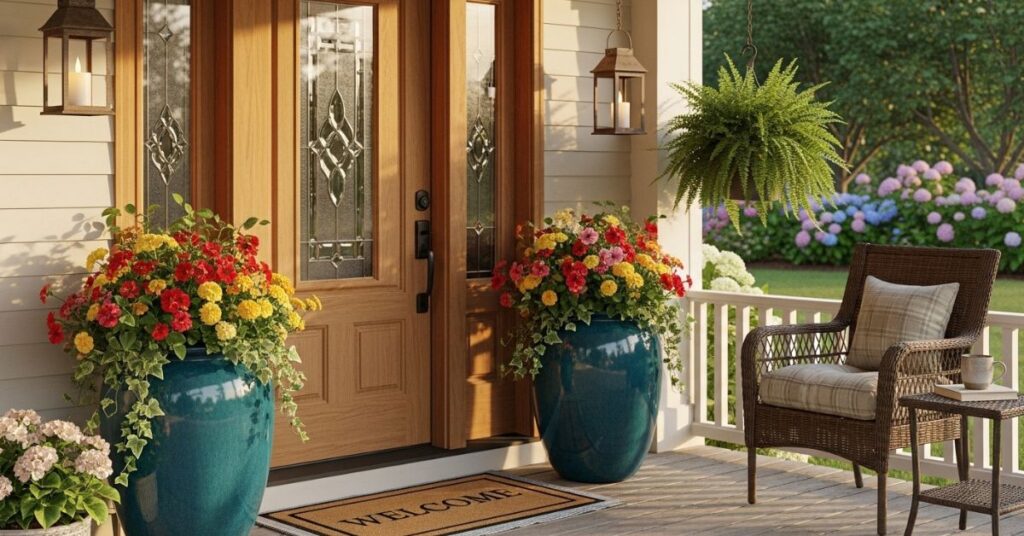 Front Porch Planters to Enhance Entry