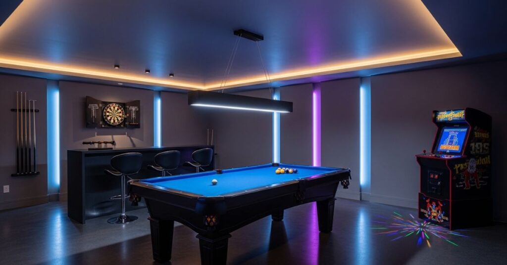 Game Room with Pool Table Setup