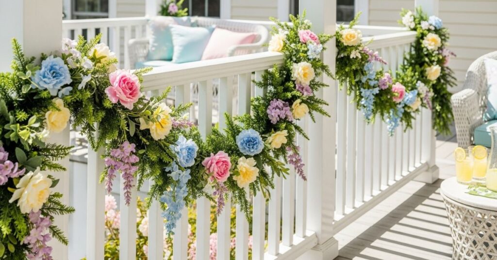 Garland-Wrapped Railings with Faux Florals