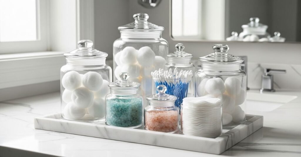 Glass Jars for Bathroom Essentials