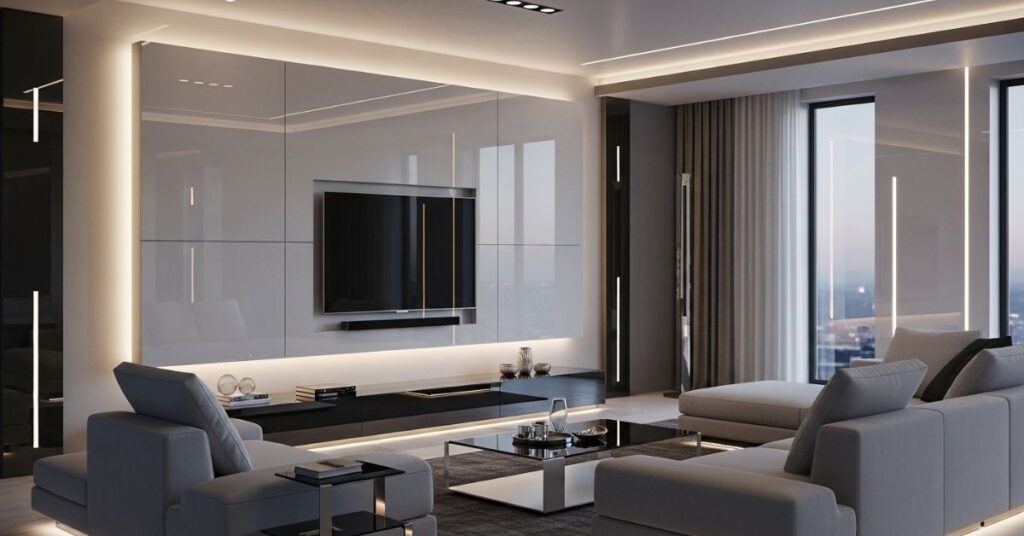 Glass Panel TV Wall for Sleek Look