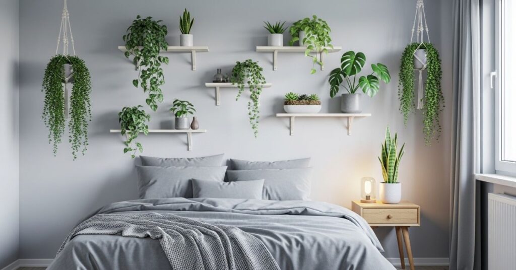Gray Bedrooms with Indoor Plants for Freshness