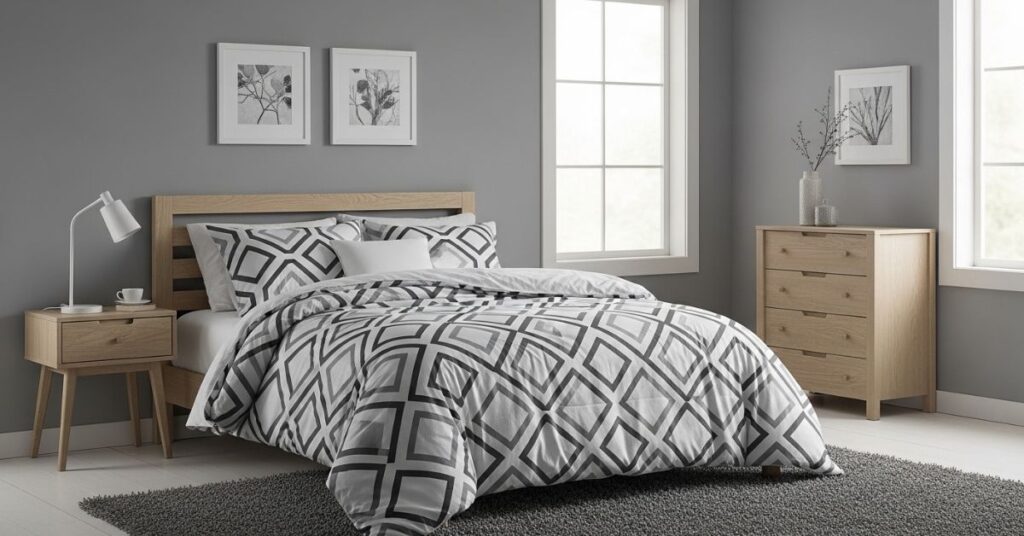 Gray Bedrooms with Patterned Bedding Ideas