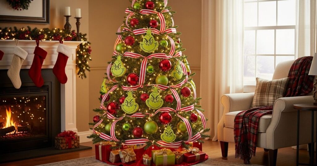 Grinch Christmas Tree with Green & Red Accents