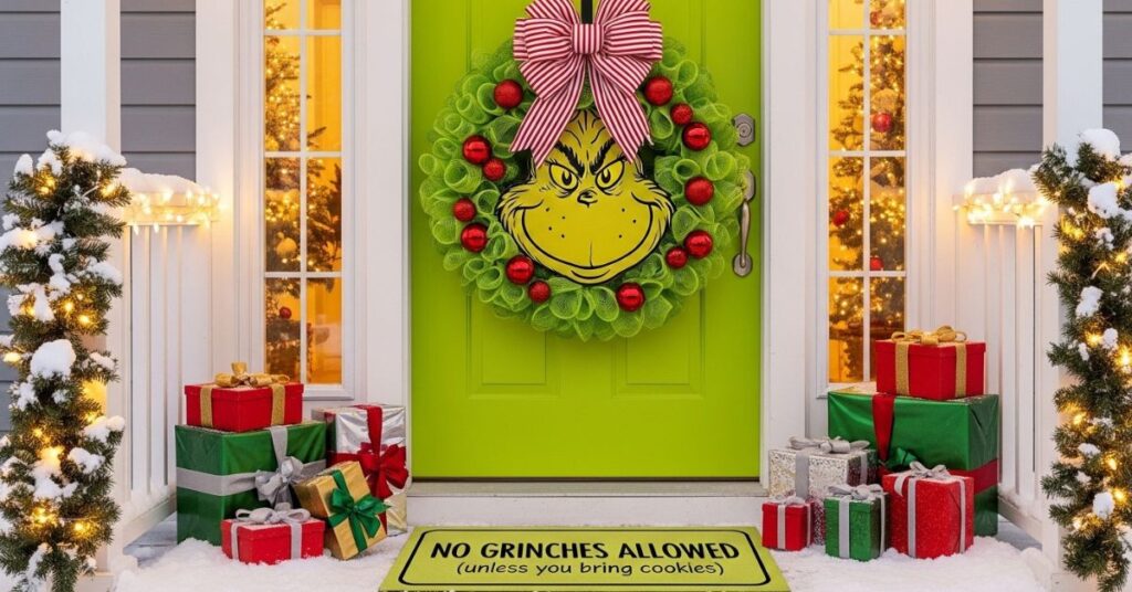 Grinch-Themed Front Door Welcome Setup