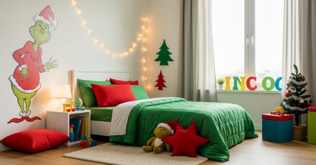 Grinch-Themed Kids' Room Christmas Setup
