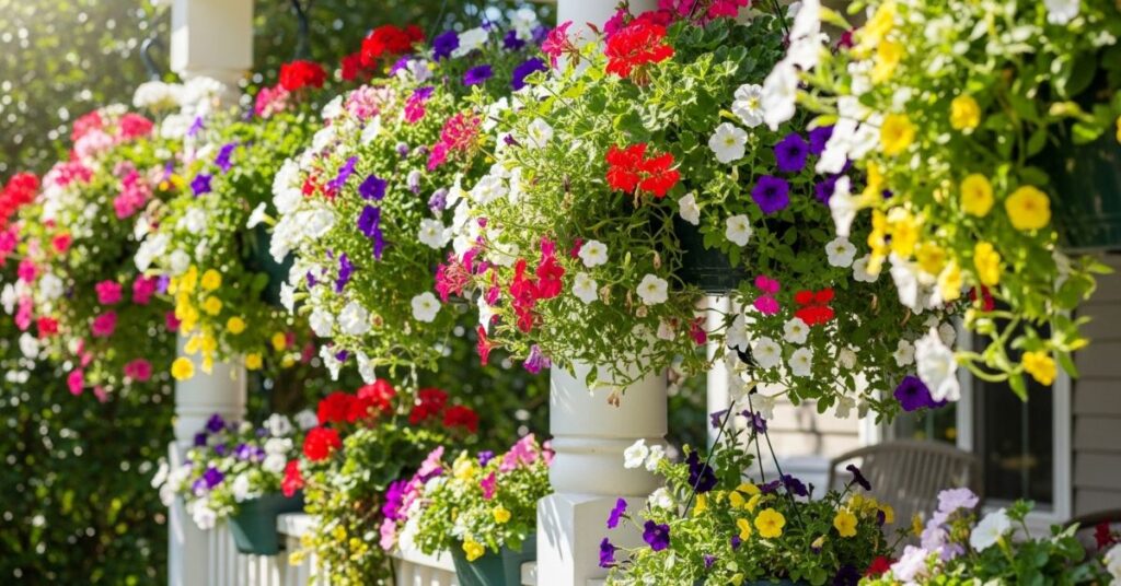 Hanging Flower Baskets Overflowing with Blooms