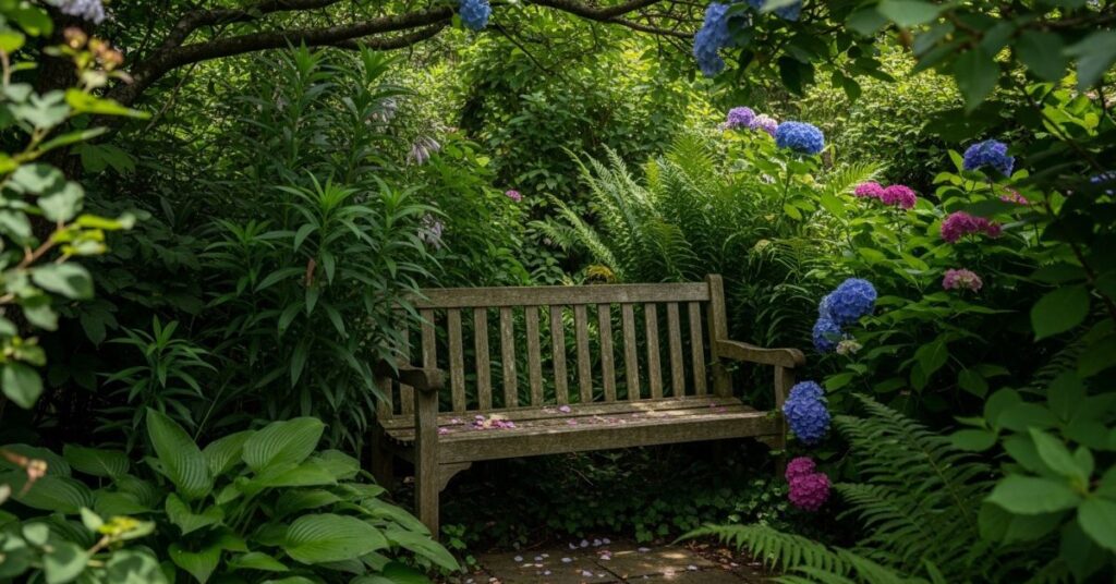 Hidden Bench Behind Plants