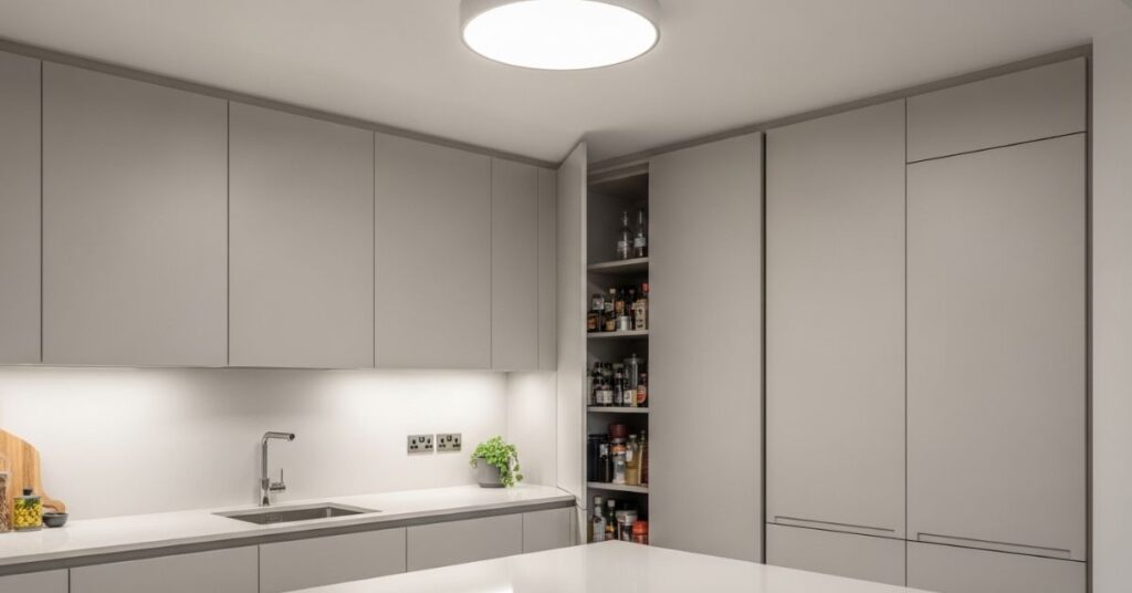 Hidden Corner Pantry Behind Cabinet Doors