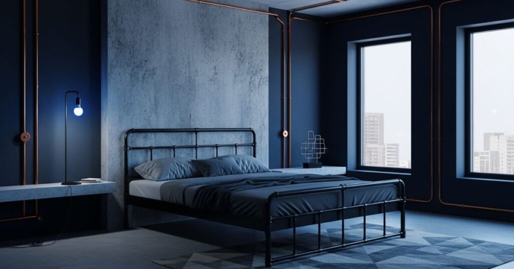 Industrial Dark Blue Bedroom Style