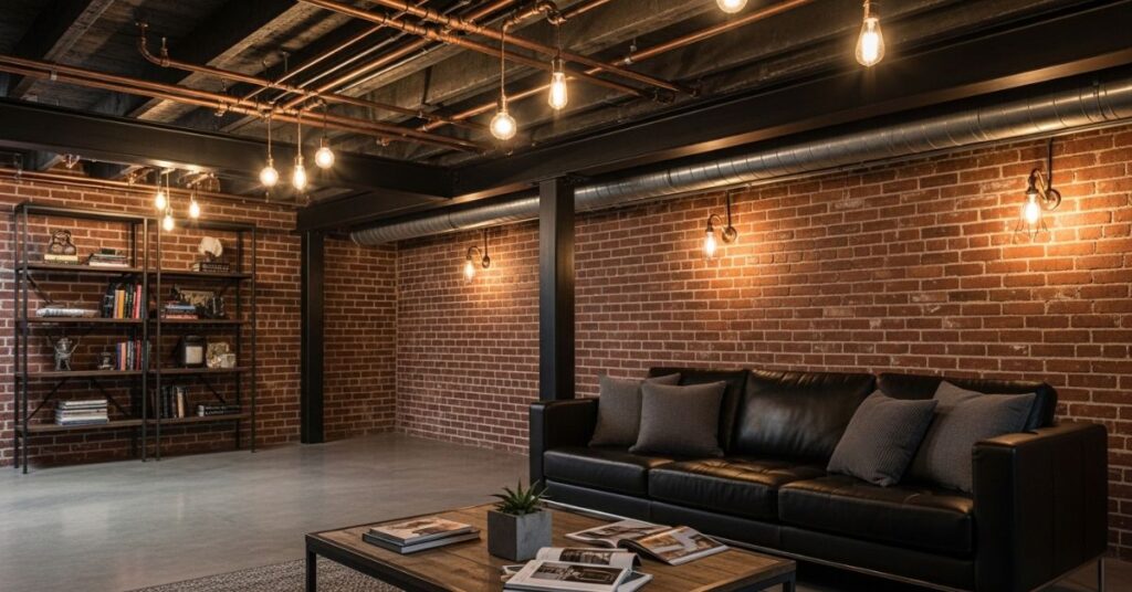 Industrial Style Basement Family Room Ideas