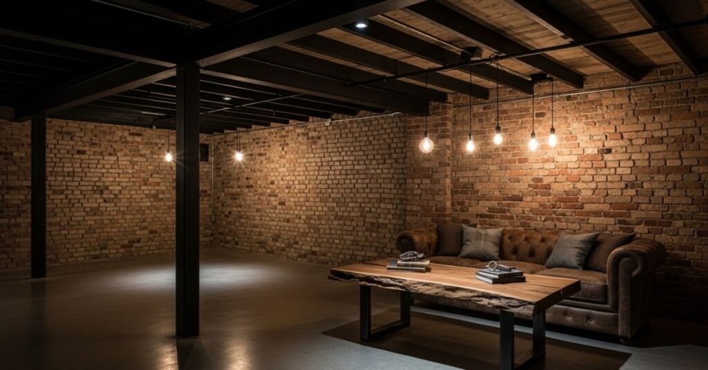Industrial Style Basement Makeover