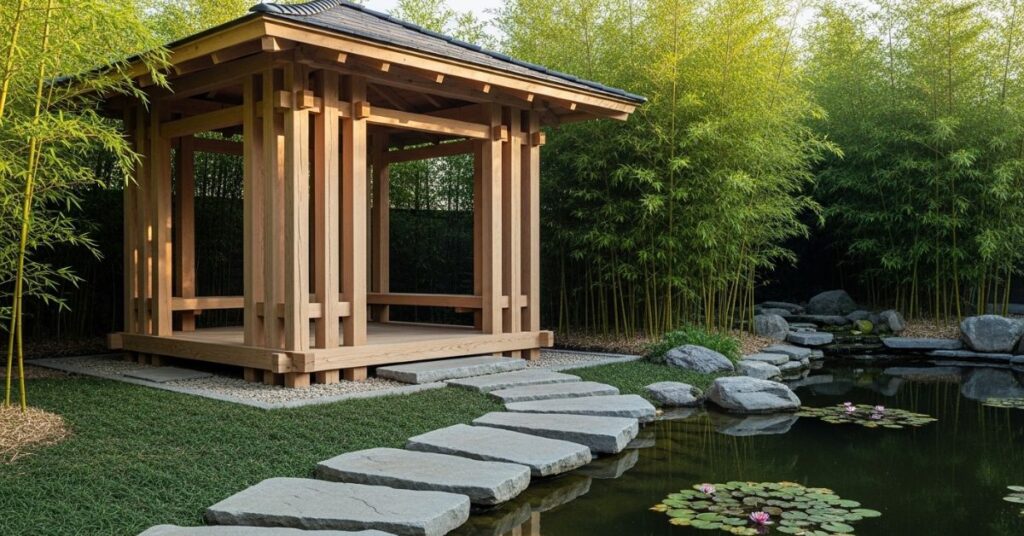 Japanese-Inspired Wooden Gazebo Zen Design