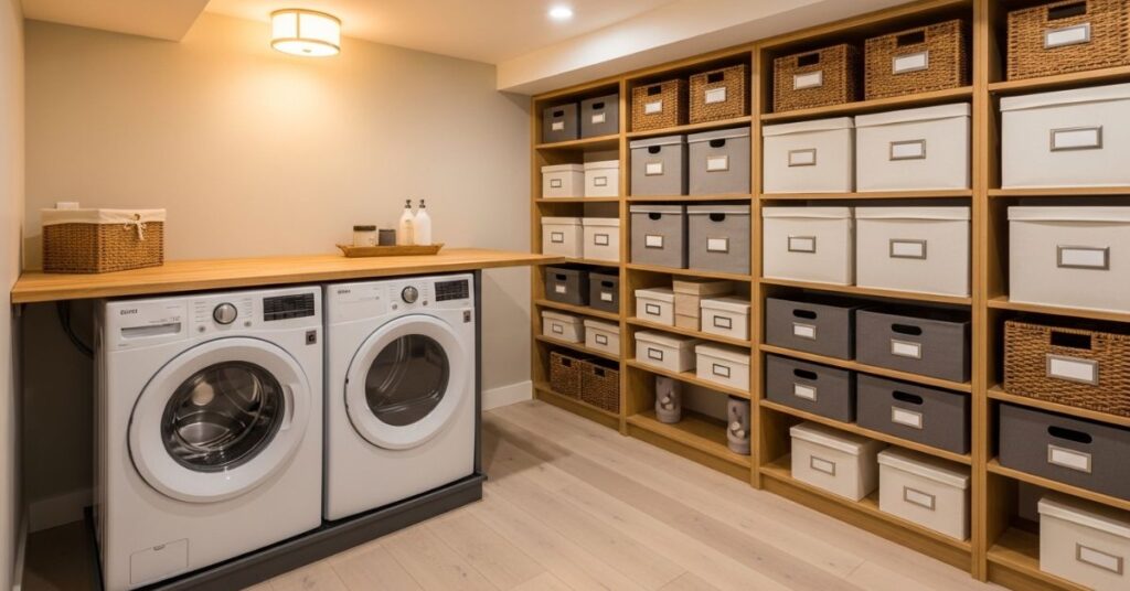 Laundry + Storage Combo Basement Design