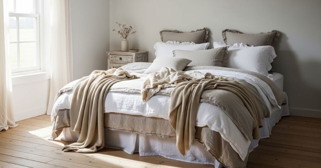 Layered Linen Bedding with Ruffled Details