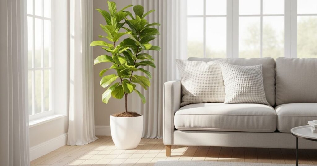 Living Room Corner With Tall Indoor Plants