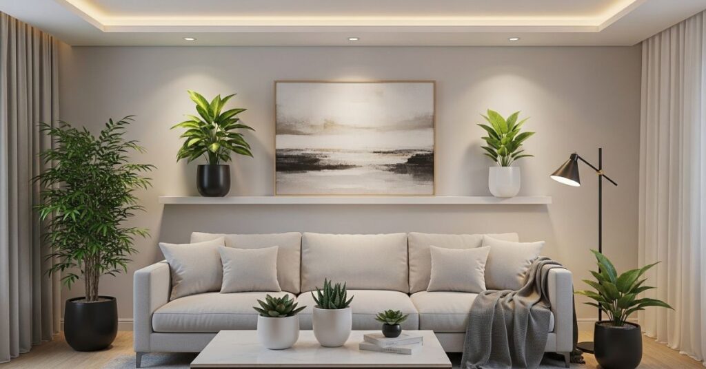 Living Room With Artificial Plant Decor Ideas