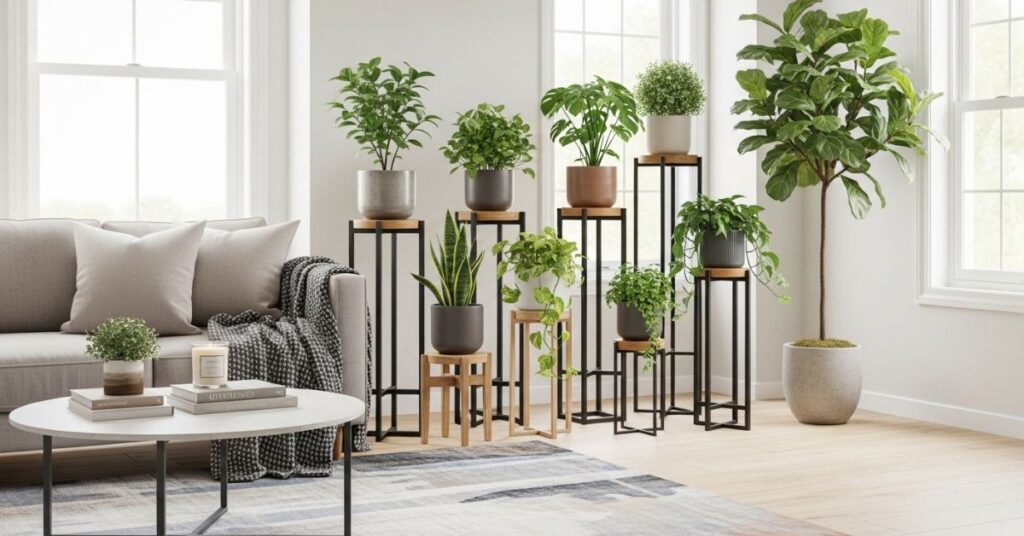 Living Room With Plant Stand Styling