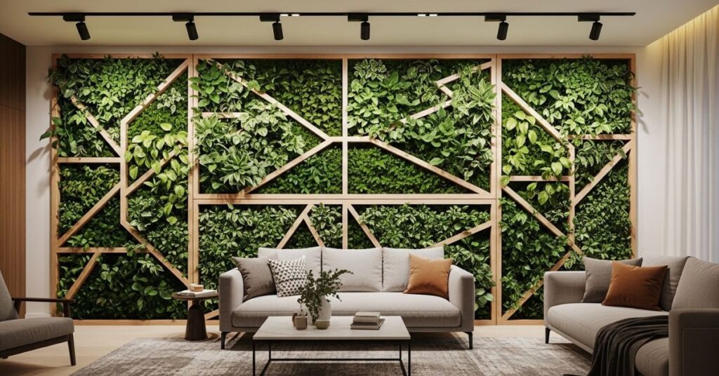 Living Room With Plant Wall Decor