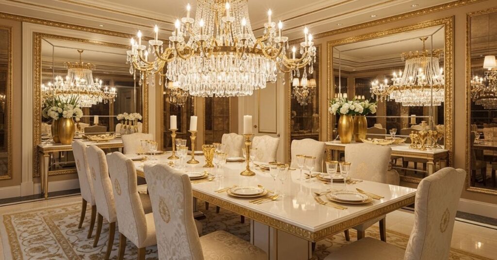 Luxury Dining Room Lighting with Gold Finishes