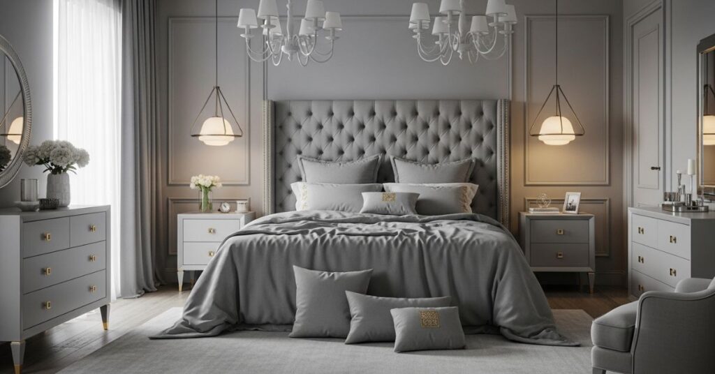 Luxury Gray Bedrooms with Statement Lighting