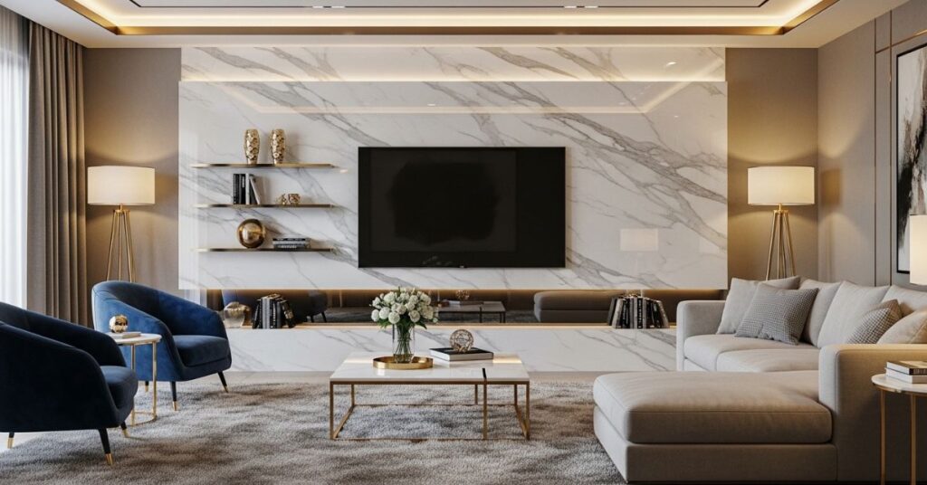 Luxury Marble TV Wall Setup