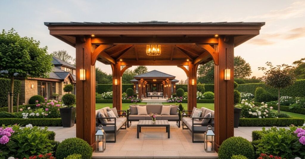 Luxury Wooden Gazebo with Outdoor Lounge Set