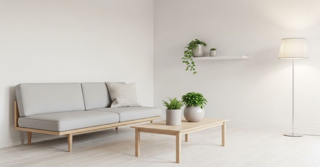 Minimalist Living Room With Small Potted Plants
