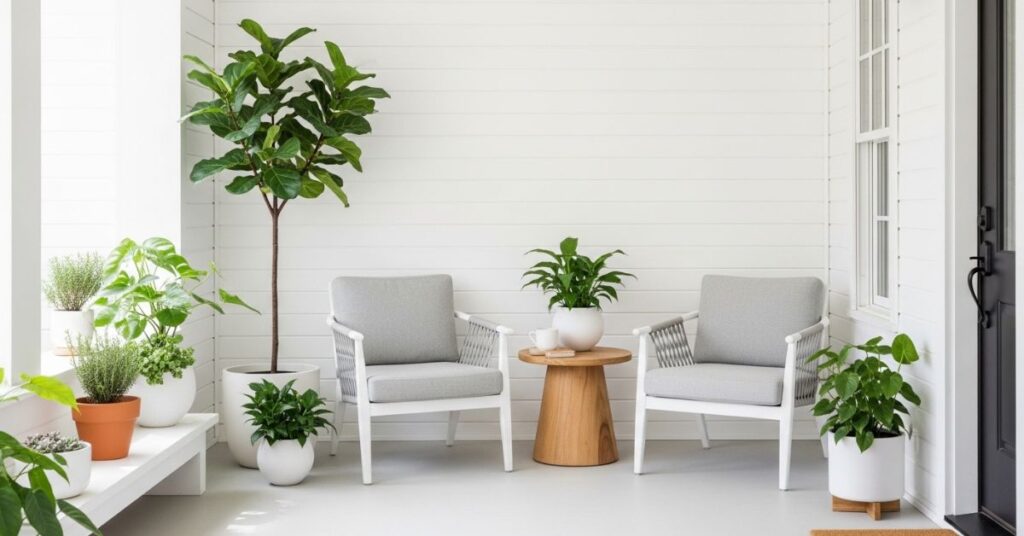 Minimalist Porch with White and Green Theme