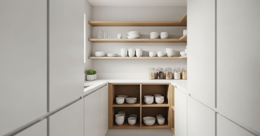 Minimalist White Corner Pantry Design