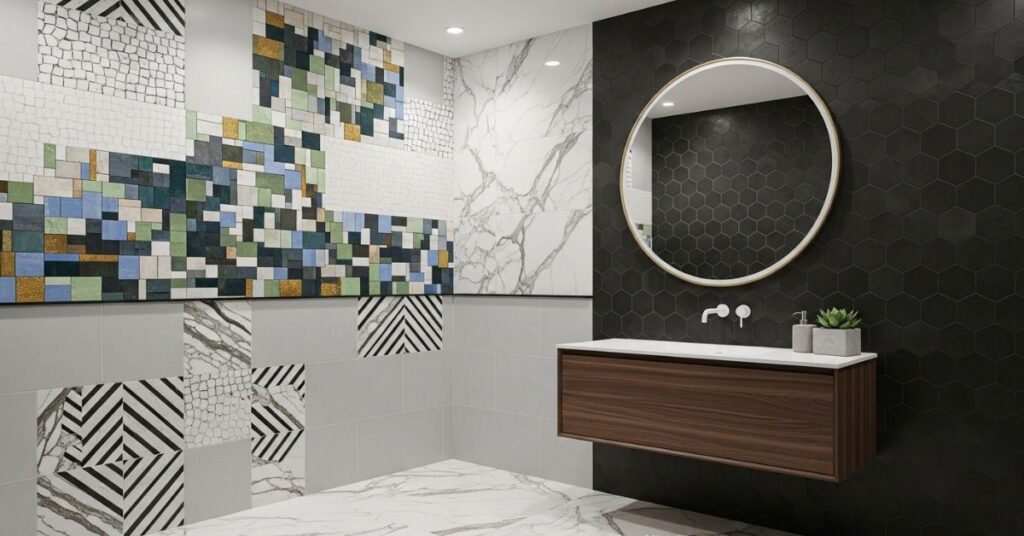 Mixed Tile Pattern Ideas for Creative Bathroom Design
